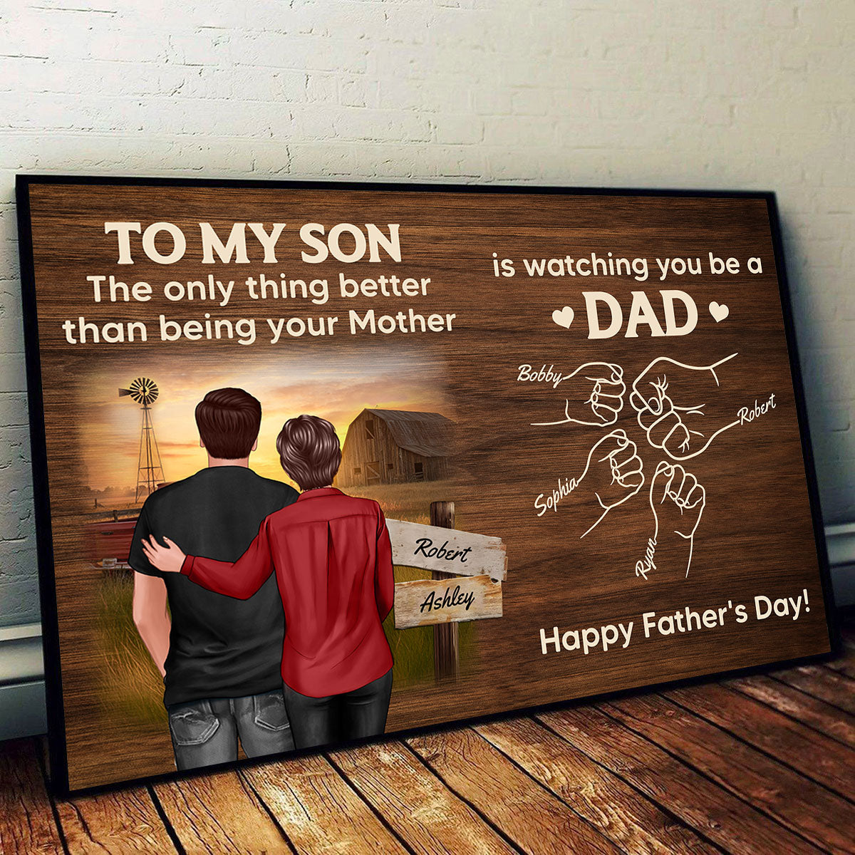 From Mom Dad To Son Watching You Be A Dad Farmhouse Fist Bump Personalized Poster, Gift For Son