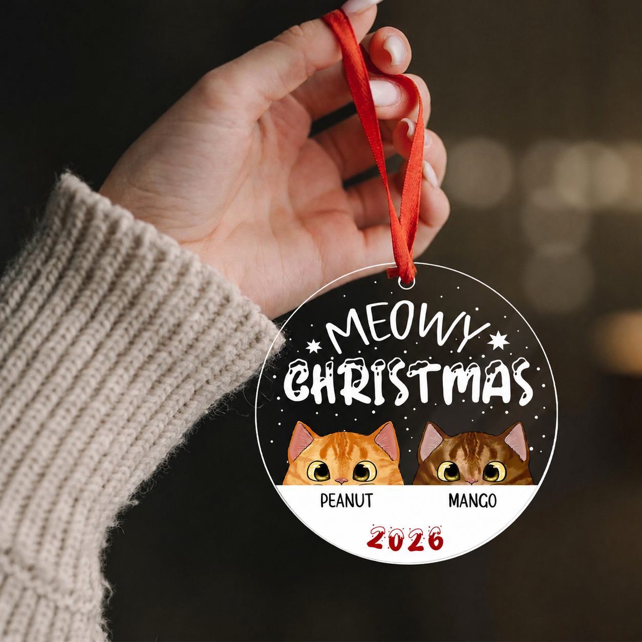 Cat Meowy Christmas Personalized Acrylic Ornament, Custom Cat Breed Ornament, Cat Lover Gift