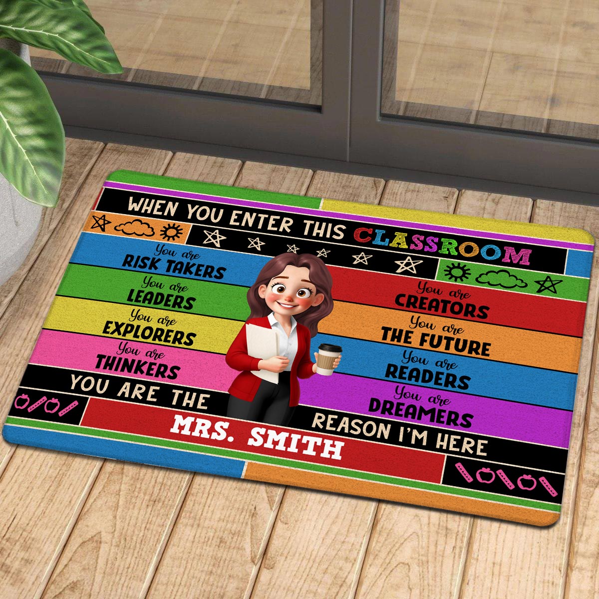 Cute Cartoon Teacher In This Classroom Colorful Personalized Doormat