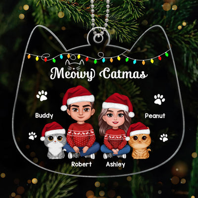 Couple You & Me And The Cats Cat Face Shape Christmas Personalized Acrylic Ornament