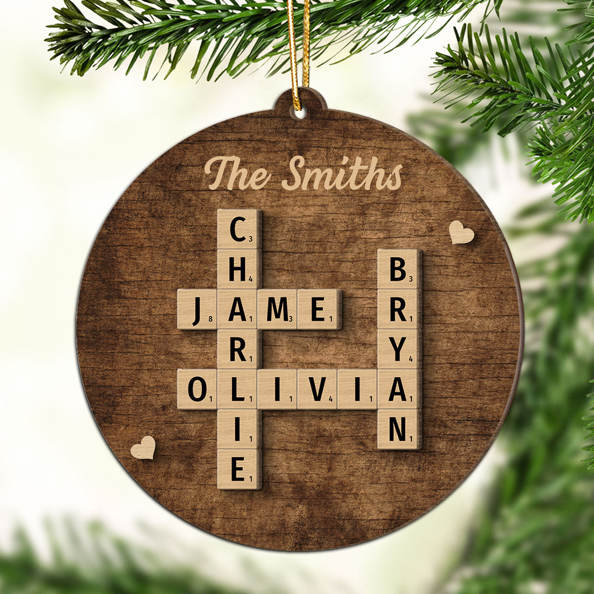 Family Members Names Crossword Puzzle Art Personalized 2-Layer Wooden Ornament