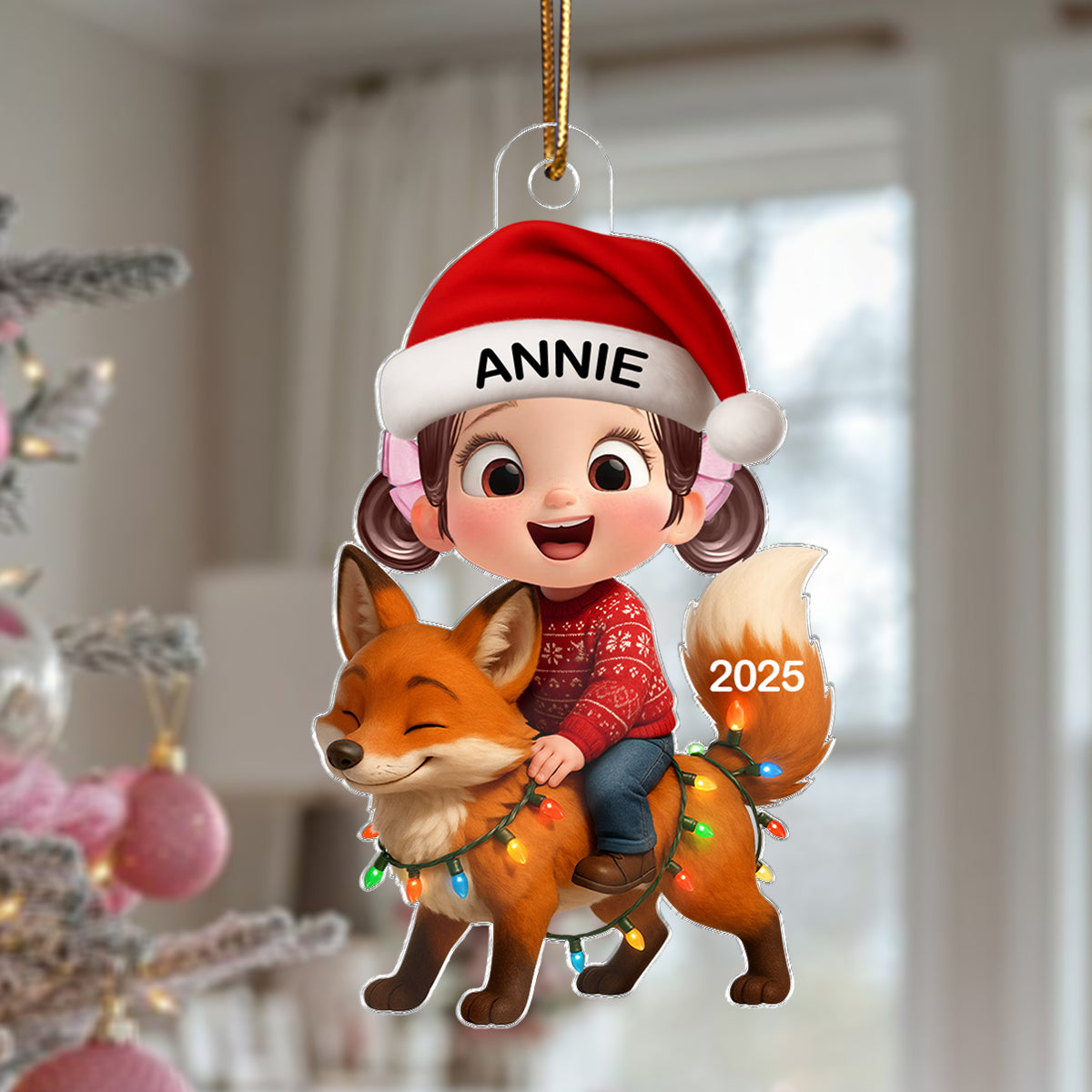 3D Effect Little Kid Jungle Safari Animals Fox Christmas Personalized Acrylic Ornament