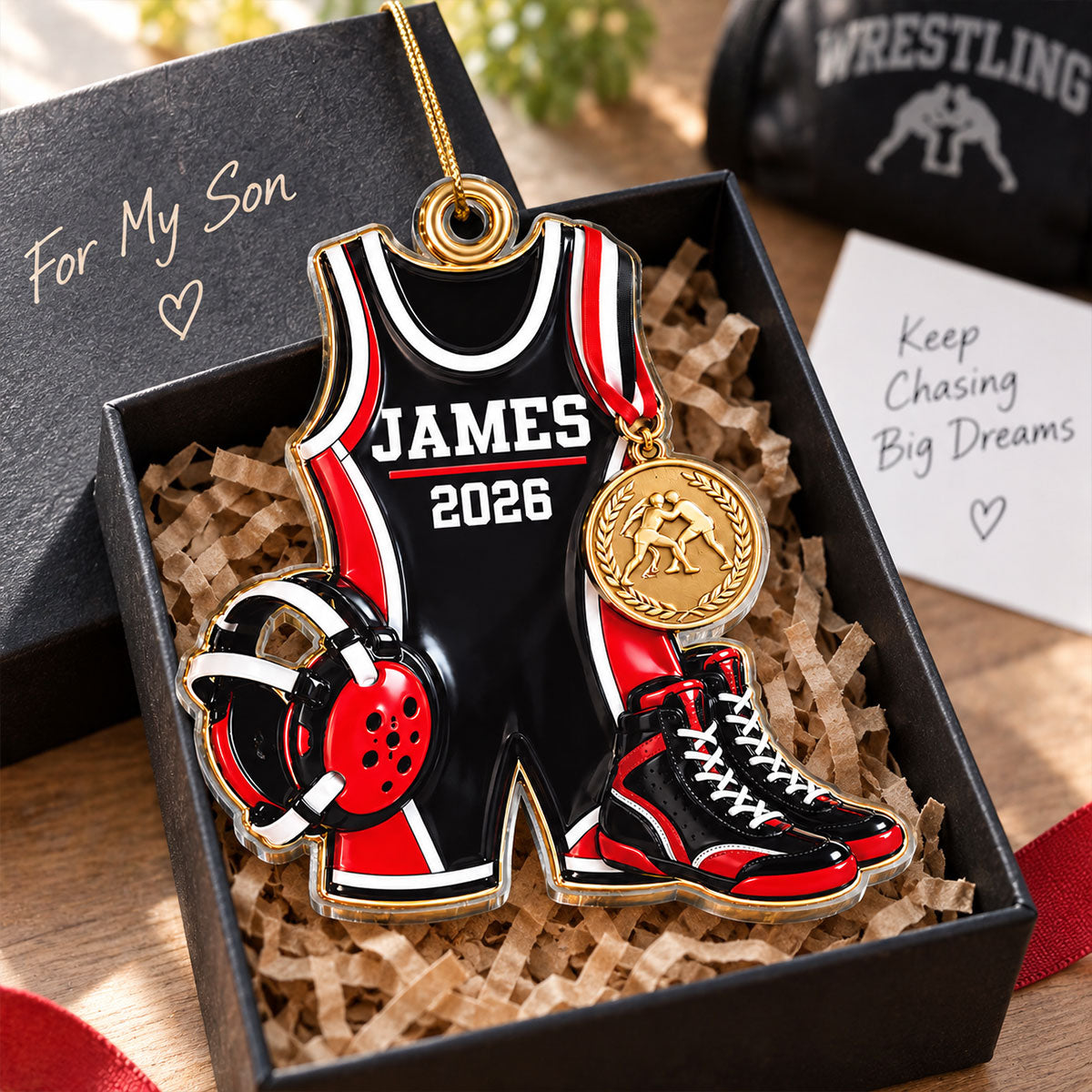 Wrestling Things Custom Name 2D Flat Printed - Personalized Acrylic Ornament - Gift For Son, Wrestling Keepsake, Wrestling Lovers Gift