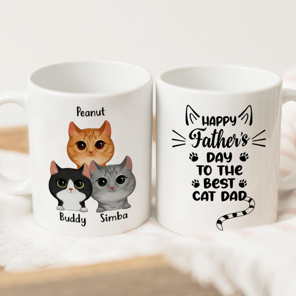 Happy Father‘s Day To The Best Cat Dad Cat Shape Watercolor Cute Cats Personalized Mug