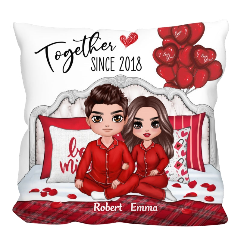 Couple Sitting On Bed Personalized Pillow (Insert Included)
