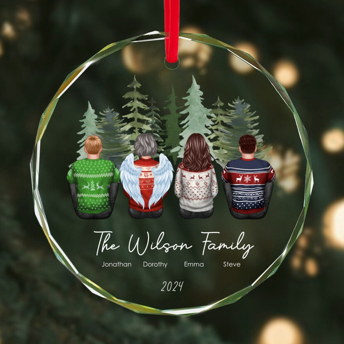 Personalized Family Christmas Personalized Glass Ornament, Custom Appearances & Names