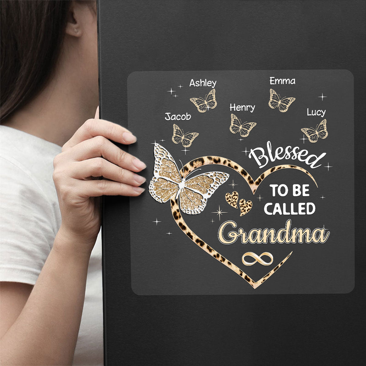 Heart Butterflies Grandma Leopard Personalized Decal