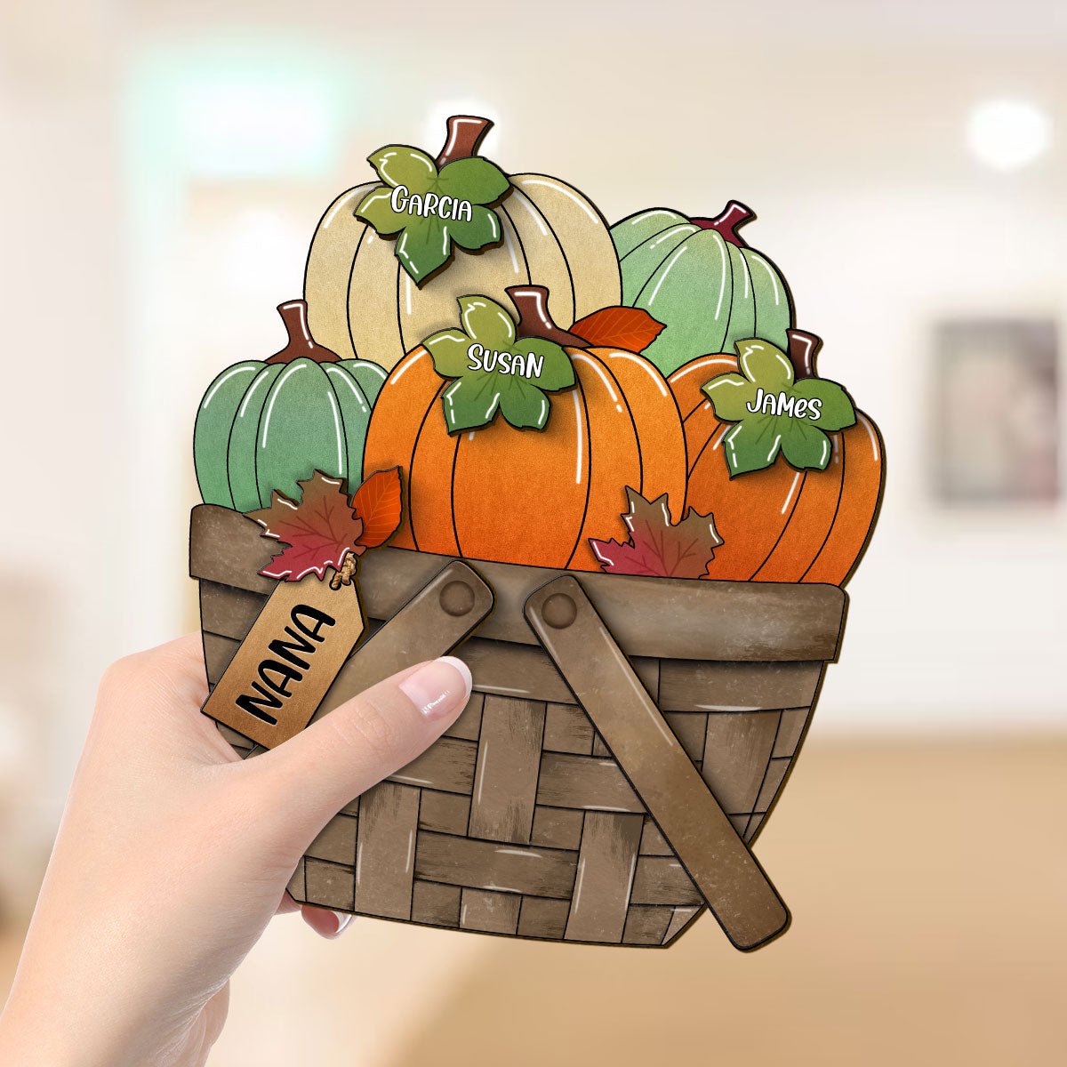 Pumpkin Fall Season For The Flower Basket Family Grandma Personalized 2-Layer Standing Wooden Plaque