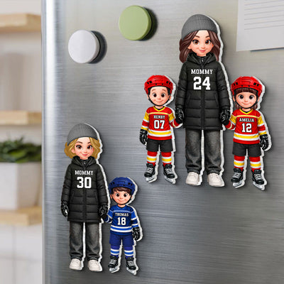 Hockey Mom And Kids - Personalized Acrylic Fridge Magnet - Heartfelt Gift For Hockey Mom, Gift For Wife
