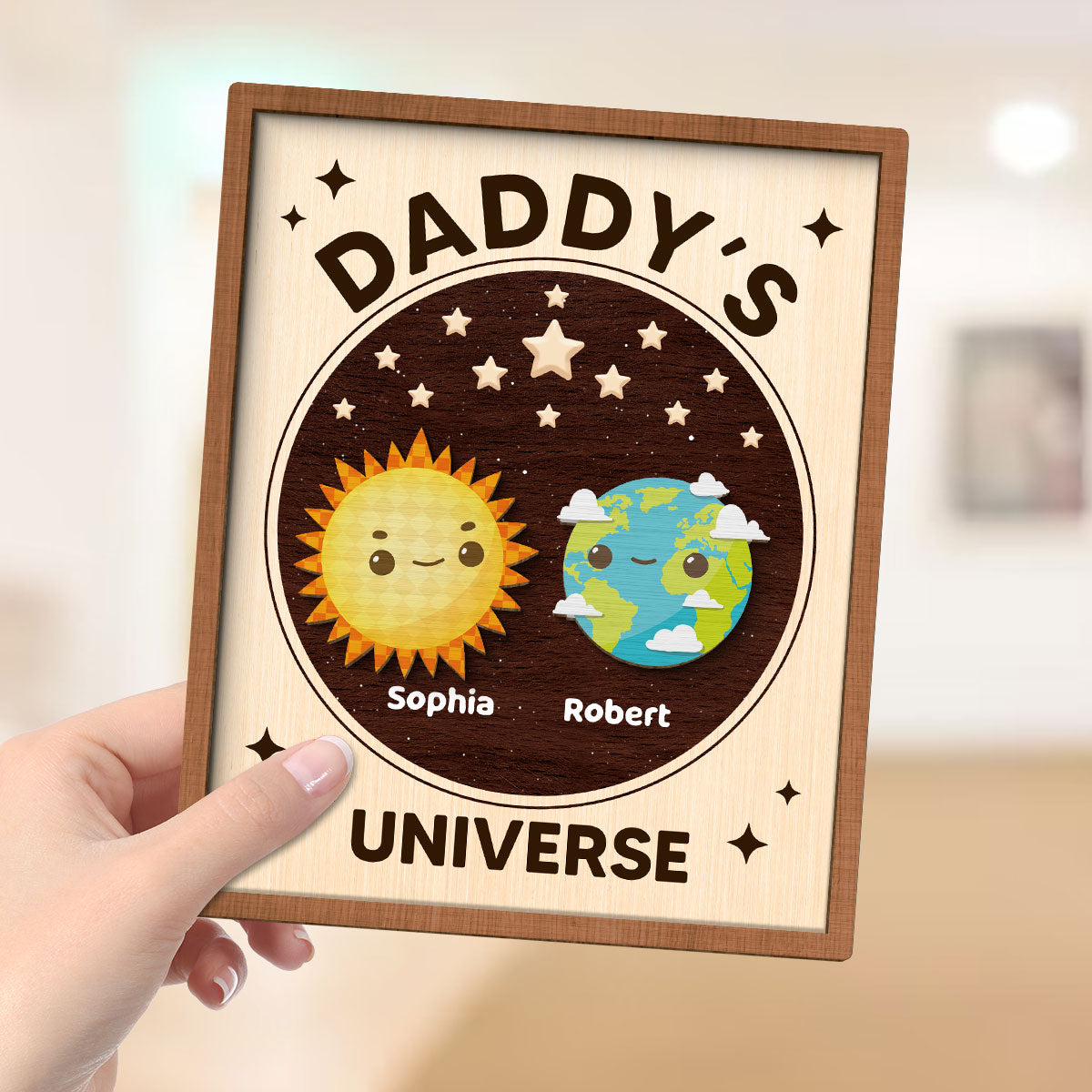 Daddy's Universe Father's Day Gift Personalized 2-Layer Wooden Plaque