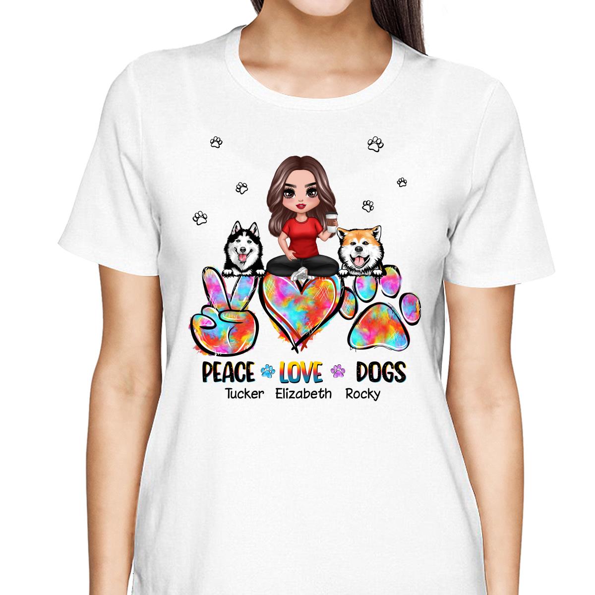 Peace Love Dog Mom Sitting Personalized Shirt