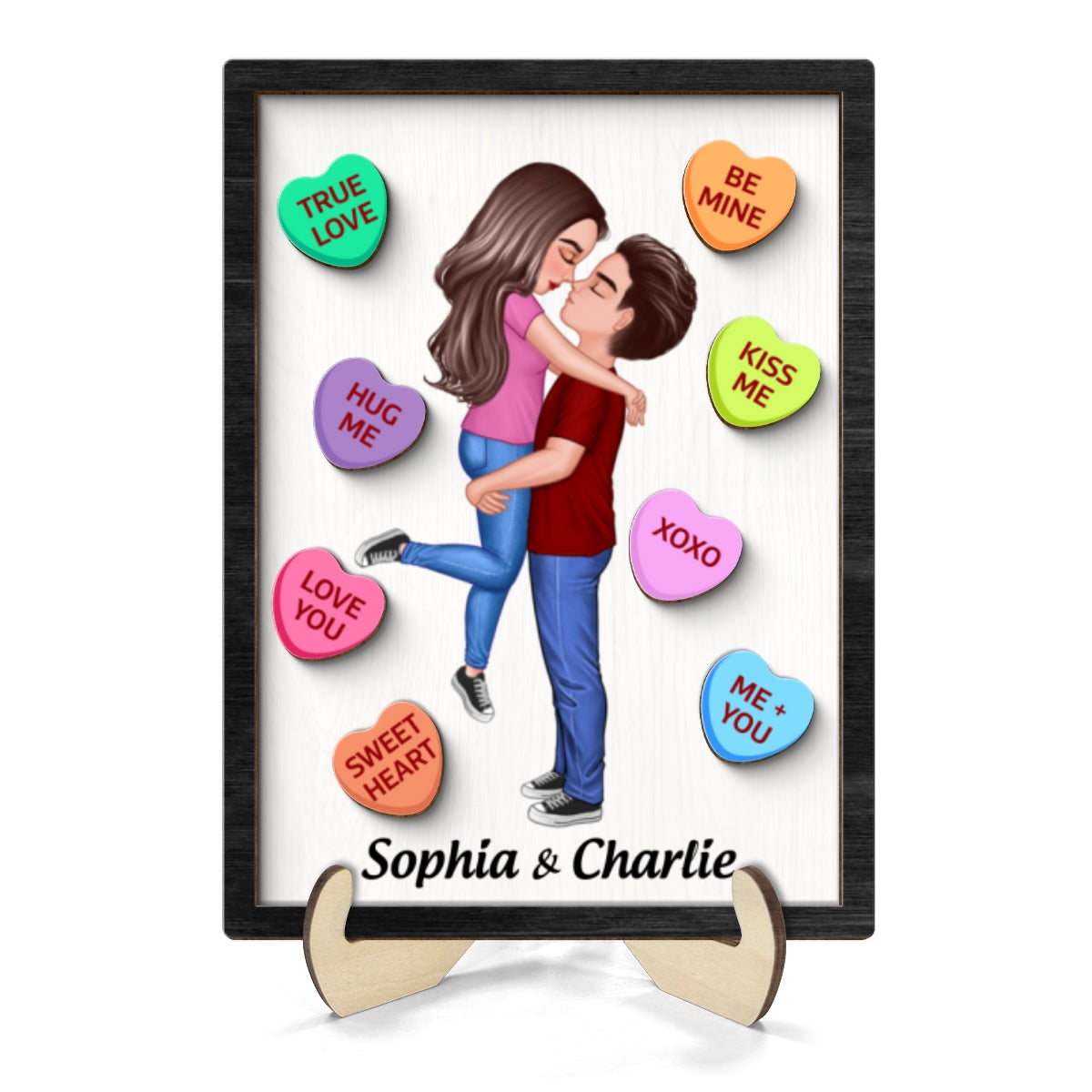 Couple Conversation Hearts Valentine‘s Day Gift Personalized 2-Layer Wooden Plaque