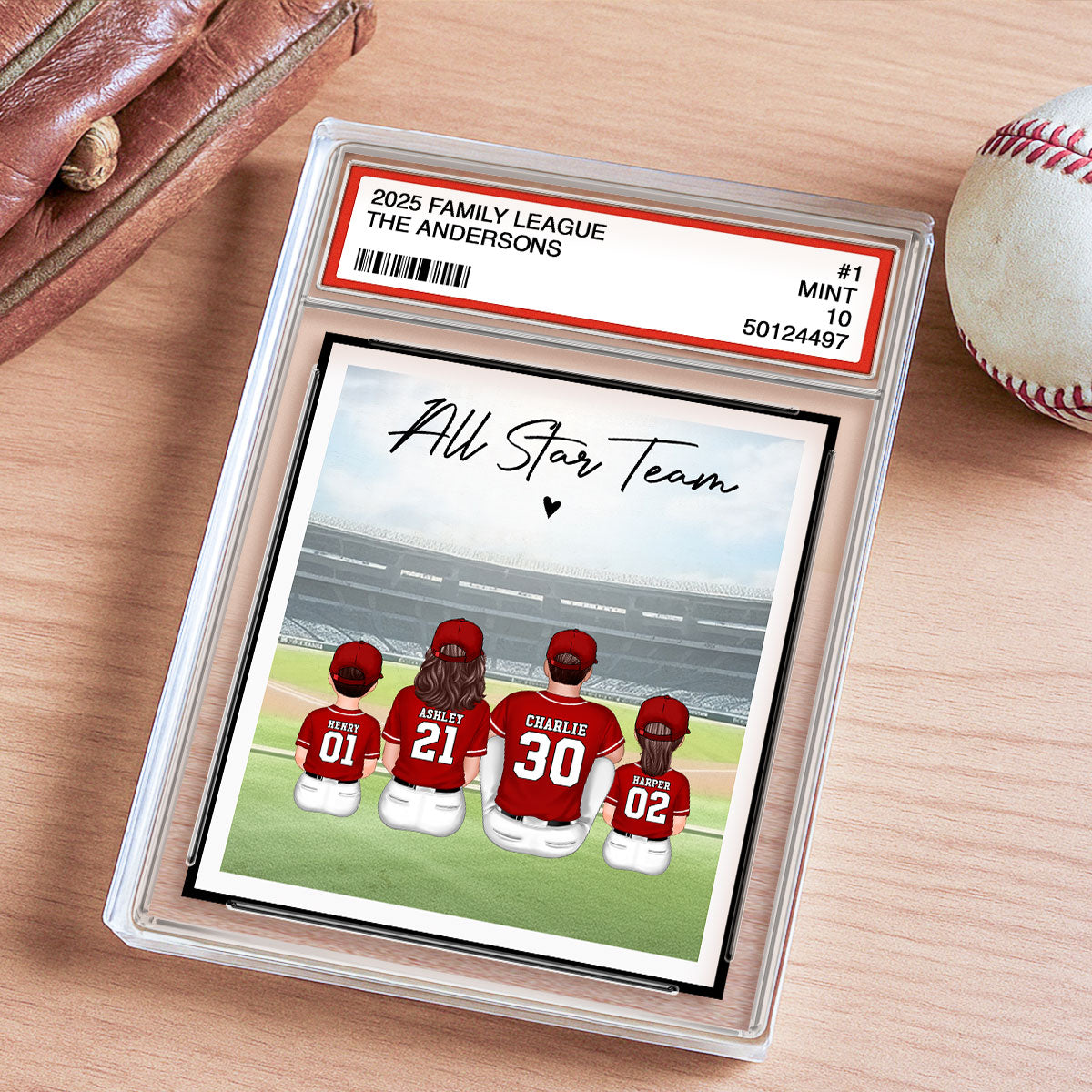 Baseball Family All Star Team Trading Card Style Personalized Acrylic Block Plaque