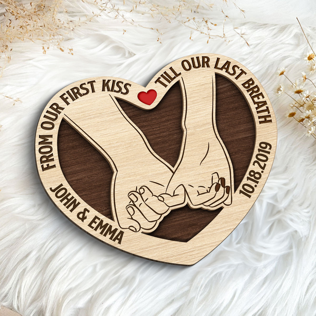 Couple Holding Hands From Our First Kiss Till Our Last Breath Personalized 2-Layer Wooden Plaque