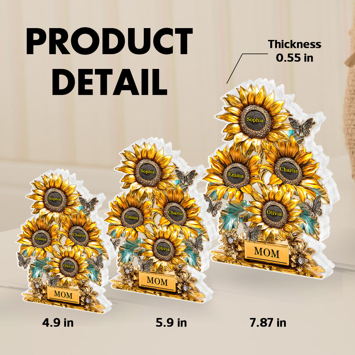 Sunflower Garden Personalized Custom Shaped Acrylic Block, Gift For Mom, Grandma