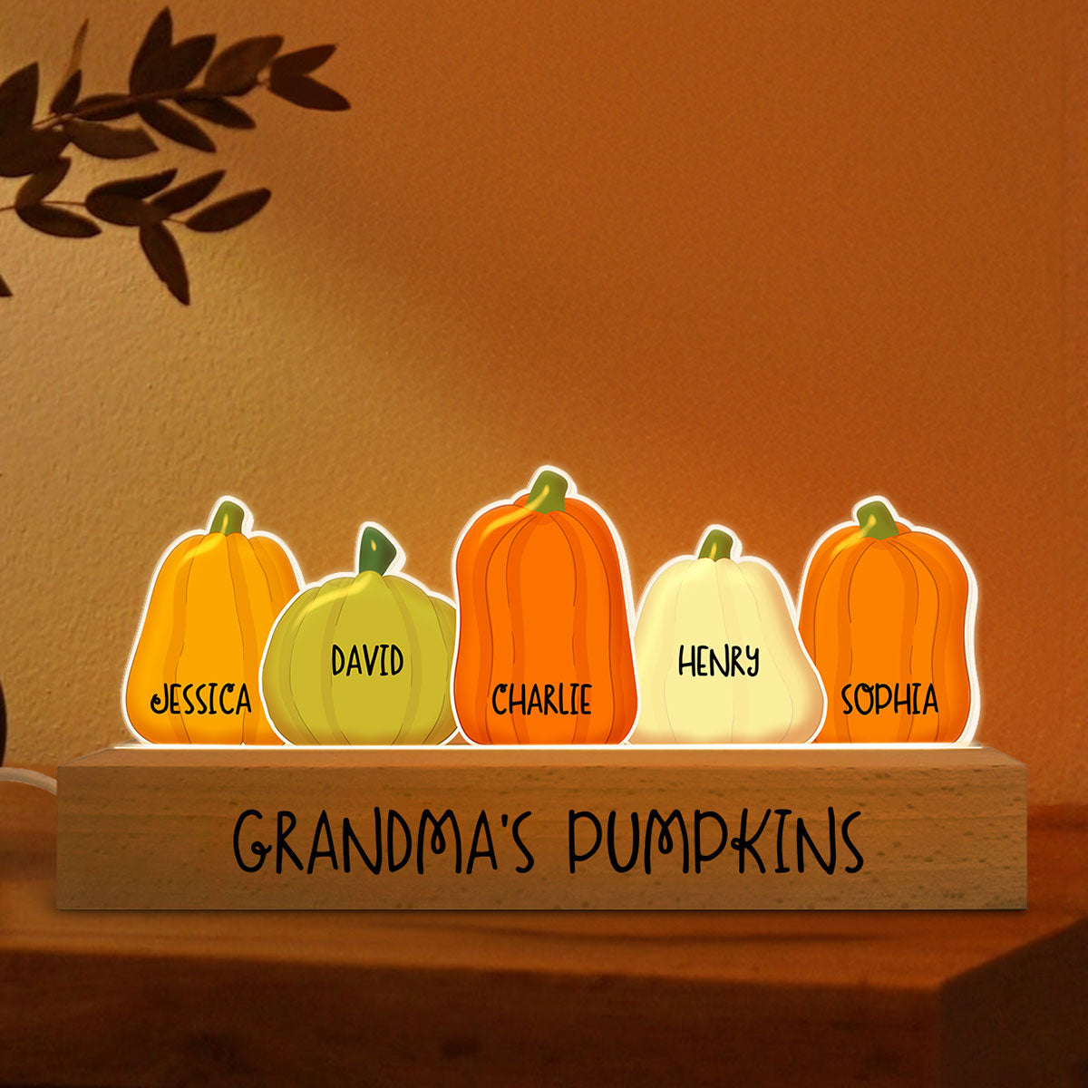 Grandma Pumpkins Personalized Acrylic Block LED Light, Gift For Mom, For Grandma