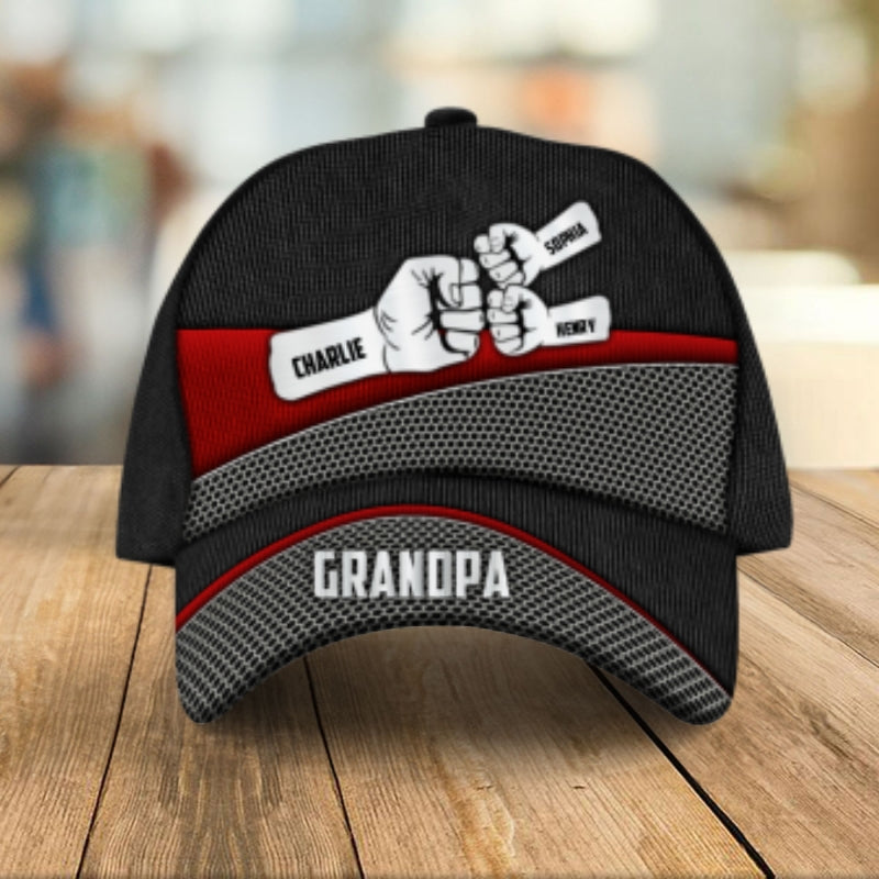 Grandpa Fist Bump Metal Printed Personalized Classic Cap, Father's Day Gift For Grandpa, Gift For Dad