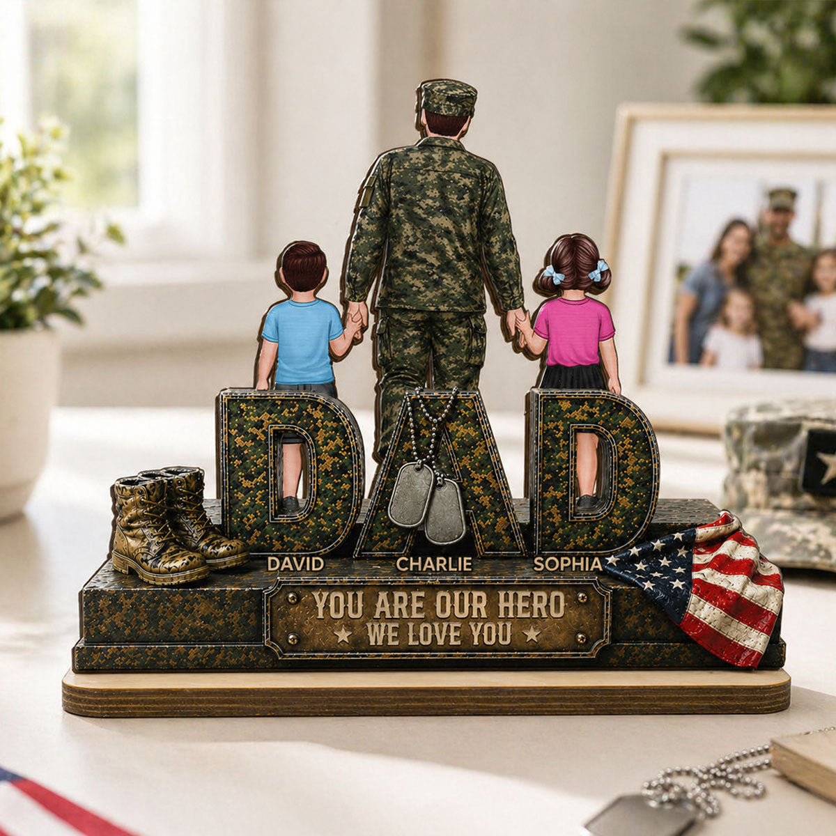 Army Dad You Are Our Hero - Personalized 2-Layered Wooden Plaque - Father's Day Gift For Dad, Husband