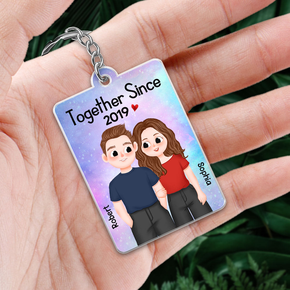 Cute Couple Illustration Together Since Favorite Song QR Code Personalized Acrylic Keychain