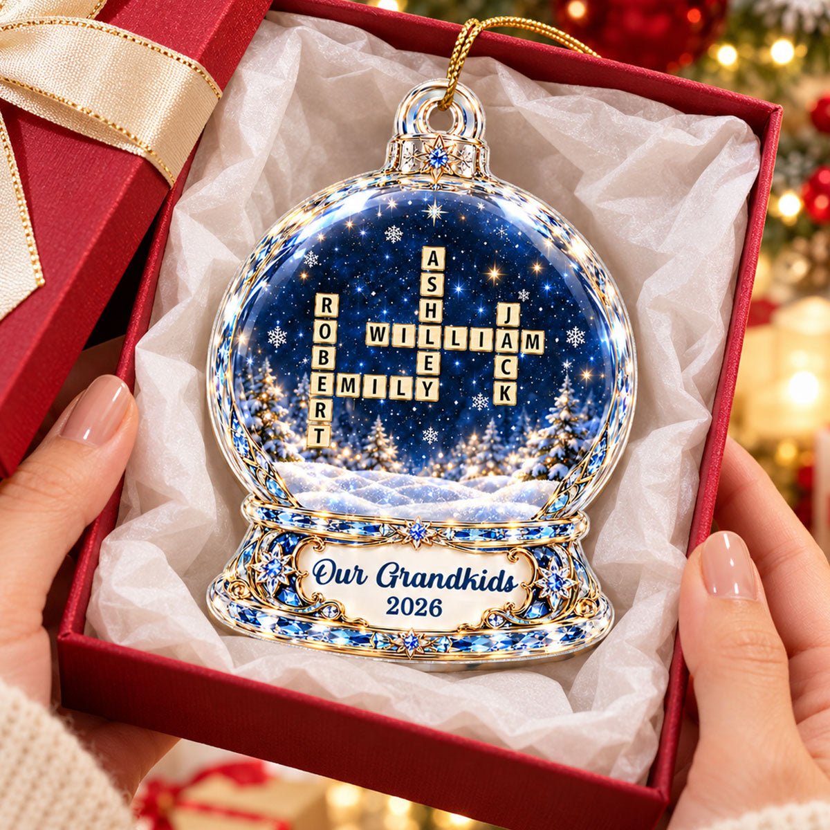 Our Grandkids Crossword Winter - Personalized Acrylic Ornament - Christmas Gift For Grandma, Grandpa, Grandparents