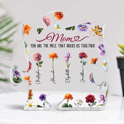 3D Effect Birth Month Flower Mom You Are The Piece That Hold Us Together Personalized Puzzle Acrylic Block Plaque