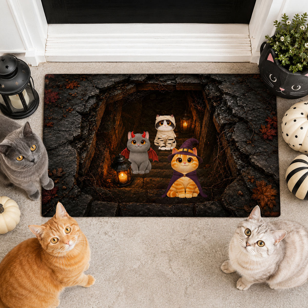The Purr-fect Boo Crew - Personalized Doormat - Spooky Front Porch Halloween Decor for Cat Moms