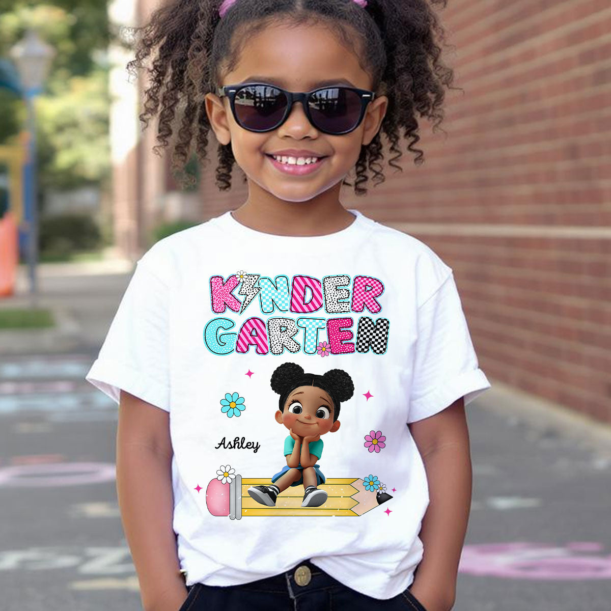 Personalized Kindergarten Tshirt for Girls, Colorful Pencil Pattern Custom Kids Name, Back To School Shirt Toddler, First Day School Outfit