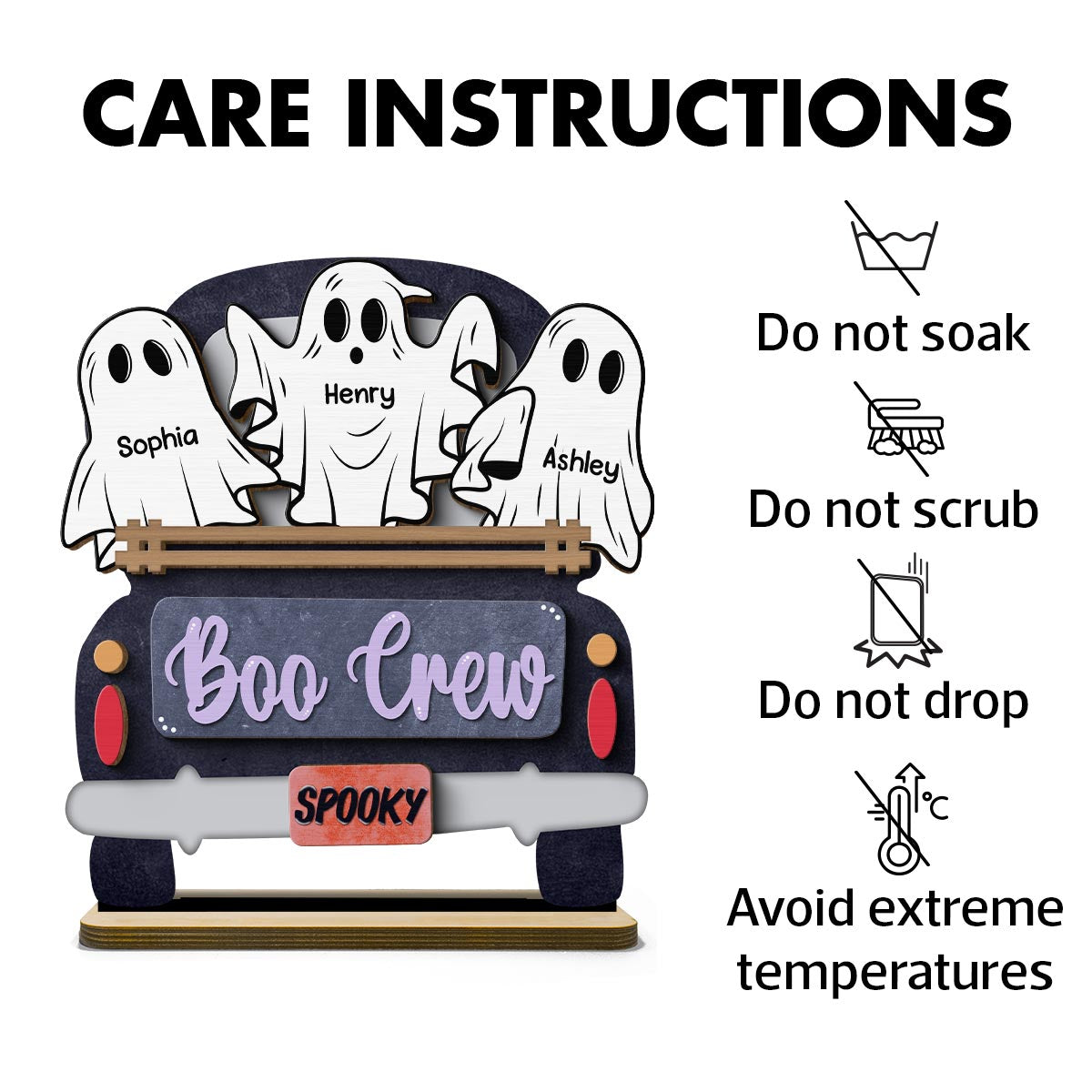 Boo Crew Farmhouse Truck The Ghost Family Halloween Tabletop Tier Tray Decor Personalized 2-Layer Standing Wooden Plaque