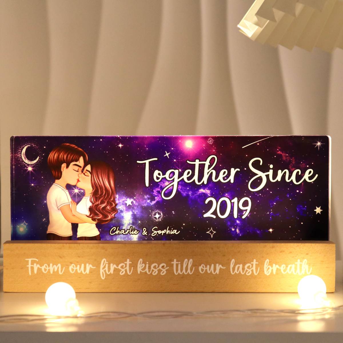 [EXCLUSIVE LIMITED EDITION] Galaxy Couple Kissing Personalized Acrylic Block LED Night Light, Anniversary Gift For Couple