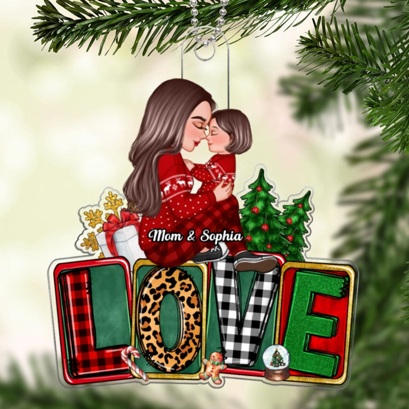 Grandma Mom Holding Kid Sitting On LOVE Personalized Acrylic Ornament