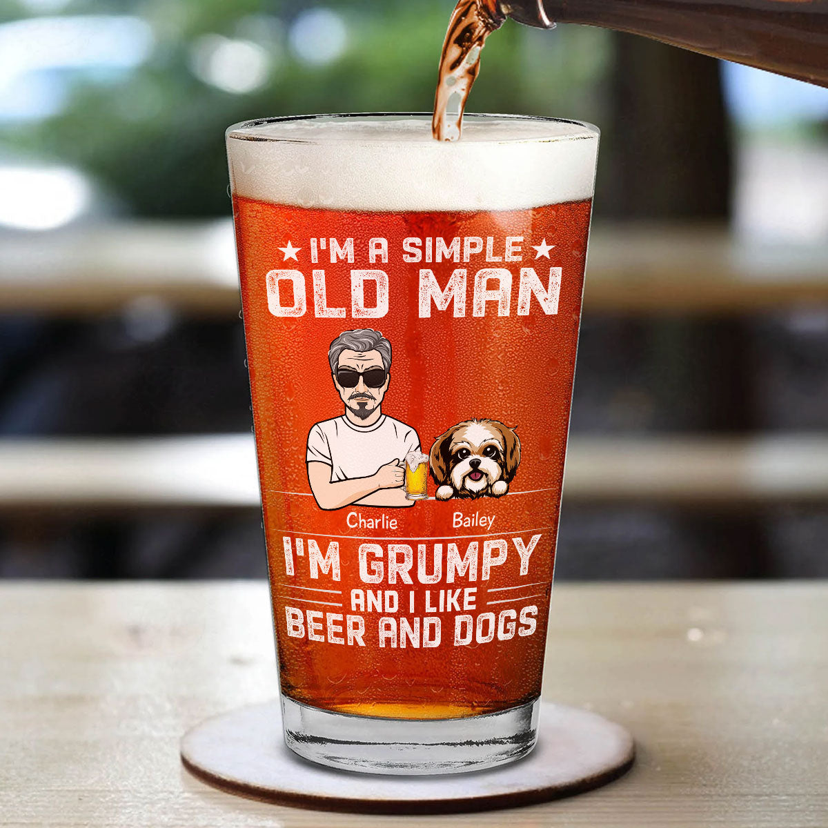 Simple Old Man Grumpy Like Dogs & Beer Dog Lover Beer Lover Gift Personalized Beer Glass