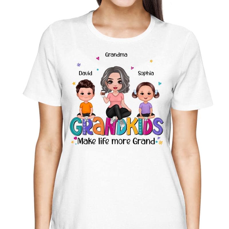 Grandma Grandkids Make Life Grand Sitting On Word Personalized Shirt