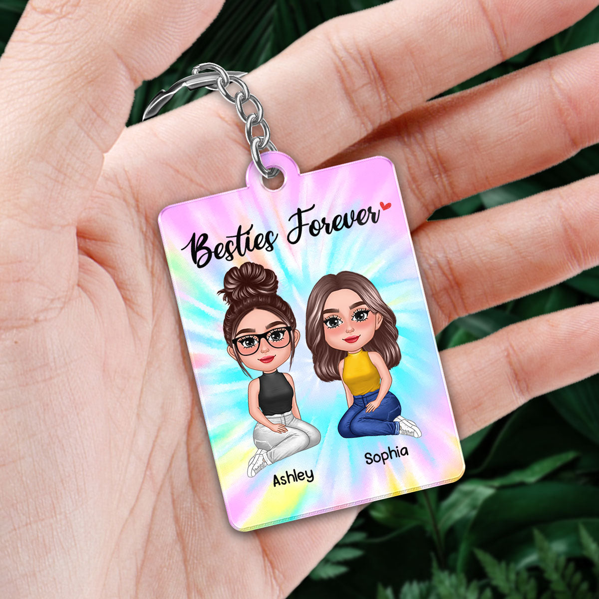 Pretty Doll Besties Sisters Tiedye Background Favorite Song Scannable QR Code Personalized Acrylic Keychain