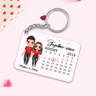 Doll Couple Standing Together Since Anniversary Date Calendar Personalized Acrylic Keychain