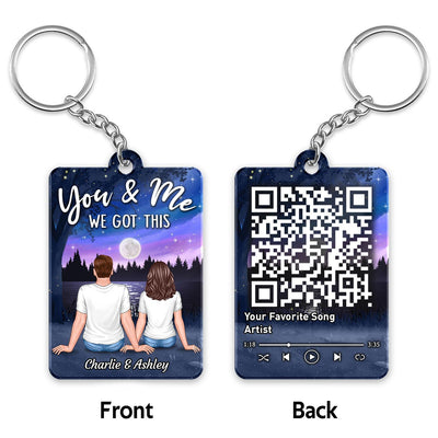 Doll Couple Sitting Lake Night Sky Favorite Song QR Code Personalized Acrylic Keychain