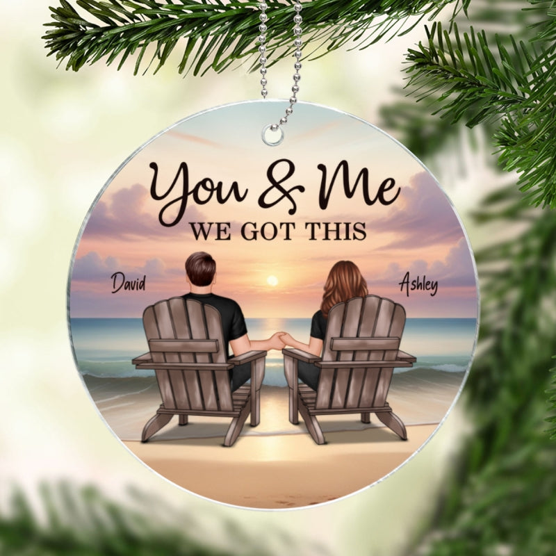 Back View Couple Sitting Beach Landscape Personalized Acrylic Ornament
