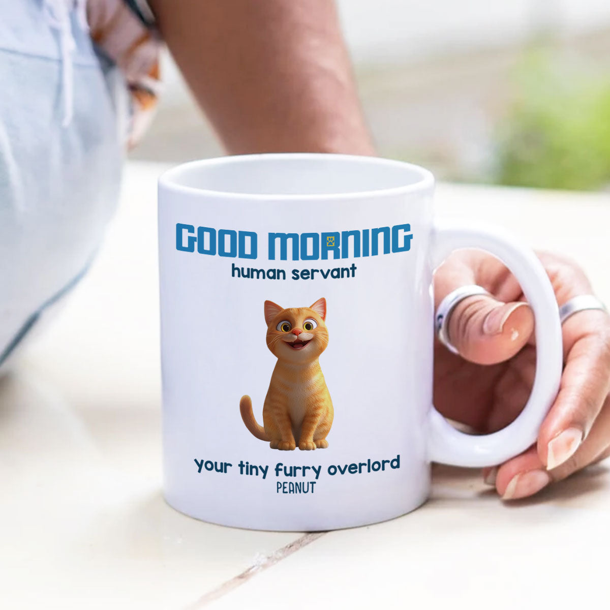 Good Morning Human Servant Personalized Mug, Unique Gift for Cat Mom Cat Dad
