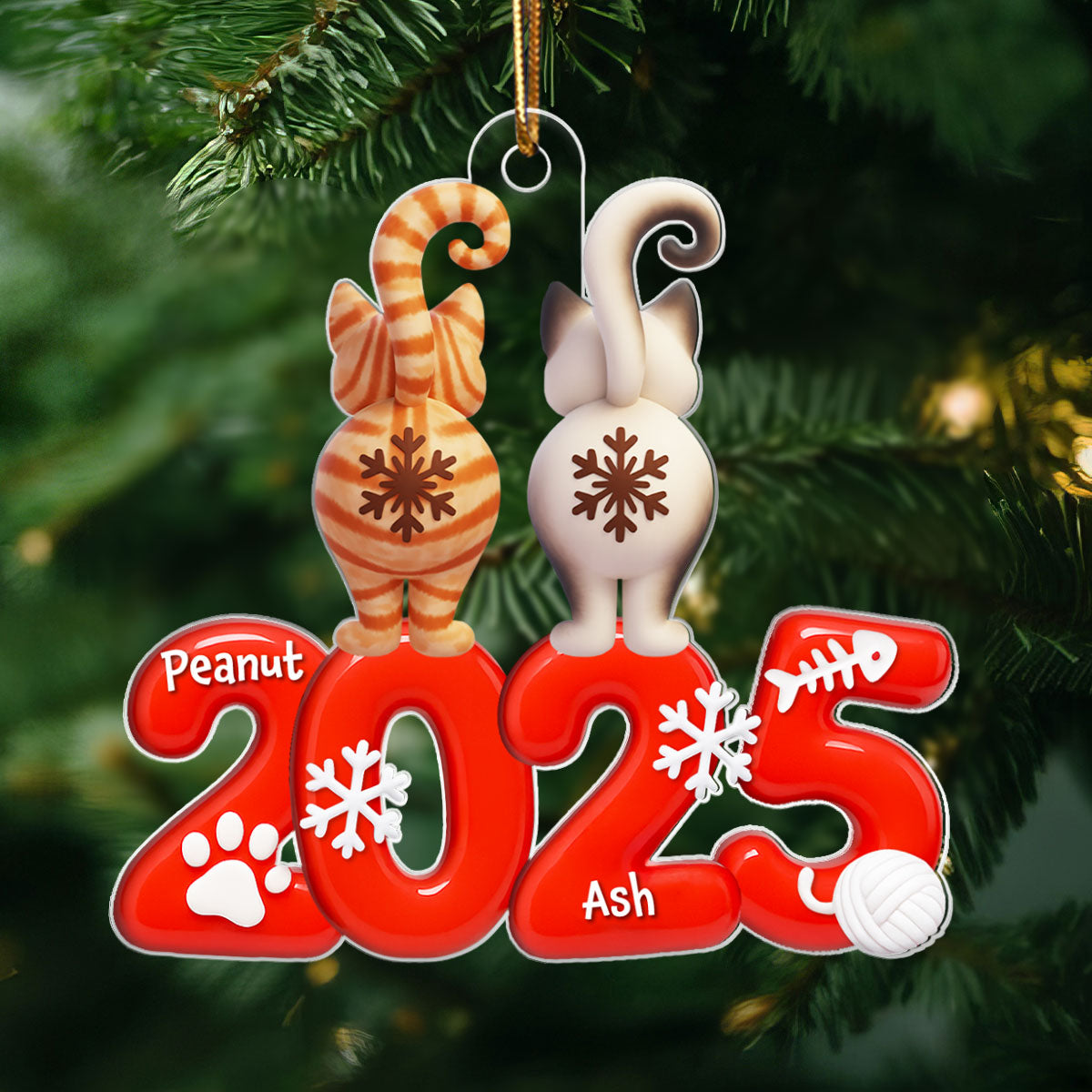 Funny Cat Back View 2025 Christmas - Personalized Acrylic Ornament - Gift for Cat Moms, Cat Dads, Cat Lovers