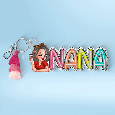 Grandma Mom Colorful Dalmation Dot Pattern Personalized 2-Layer Acrylic Keychain