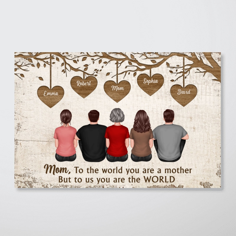 Back View Mom And Daughters Sons Sitting Under Heart Tree Mother‘s Day Gift For Mom Personalized Horizontal Poster