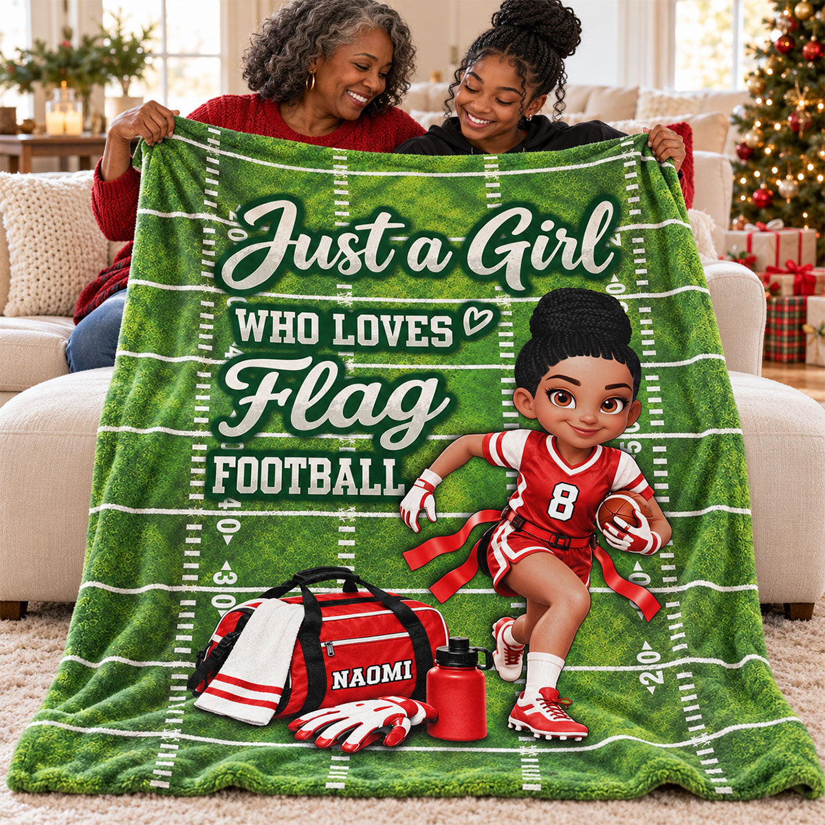 Just a Girl Who Loves Flag Football - Personalized Fleece Blanket - Christmas Gift for Daughter, Granddaughter, Niece