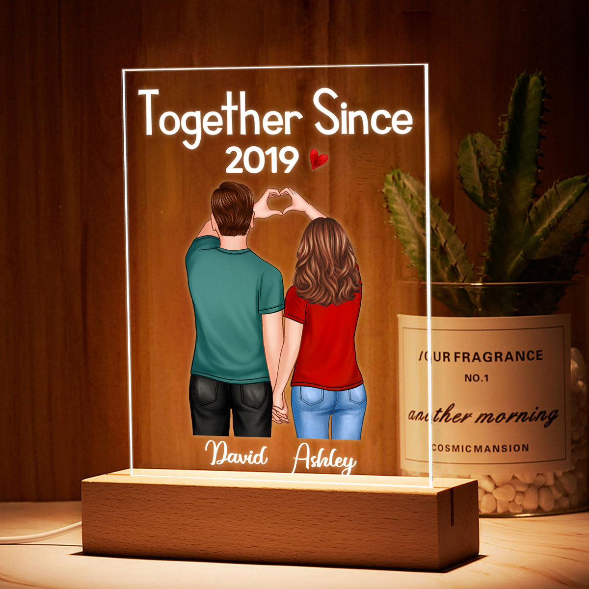 Couple Heart Hands Back View Personalized Plaque LED Night Light