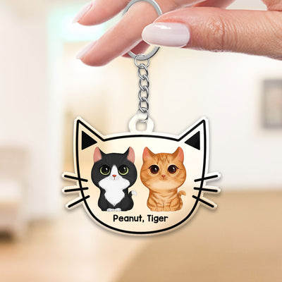 Watercolor Cute Cats Cat Face Shape Personalized Acrylic Keychain