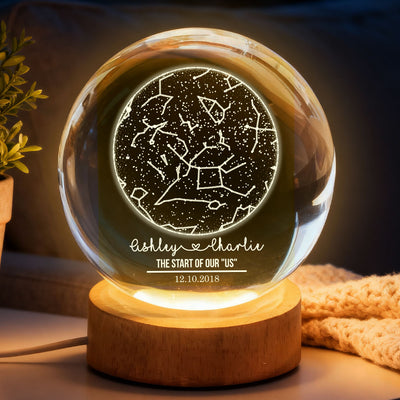 Custom Constellation Couple Star Map by Date - Personalized Crystal Ball Night Light - Heartfelt Anniversary Gift, Valentine's Day Gift for Her, for Him