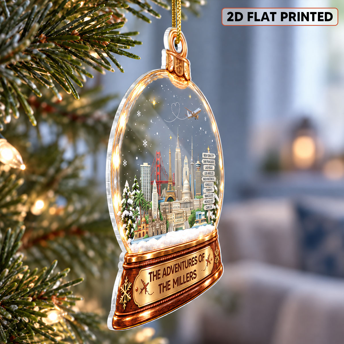 The Places You've Been Landmarks Snow Globe 2D Flat Printed - Personalized Acrylic Ornament - Traveling Destination Keepsake, Christmas Gift For Traveling Lovers