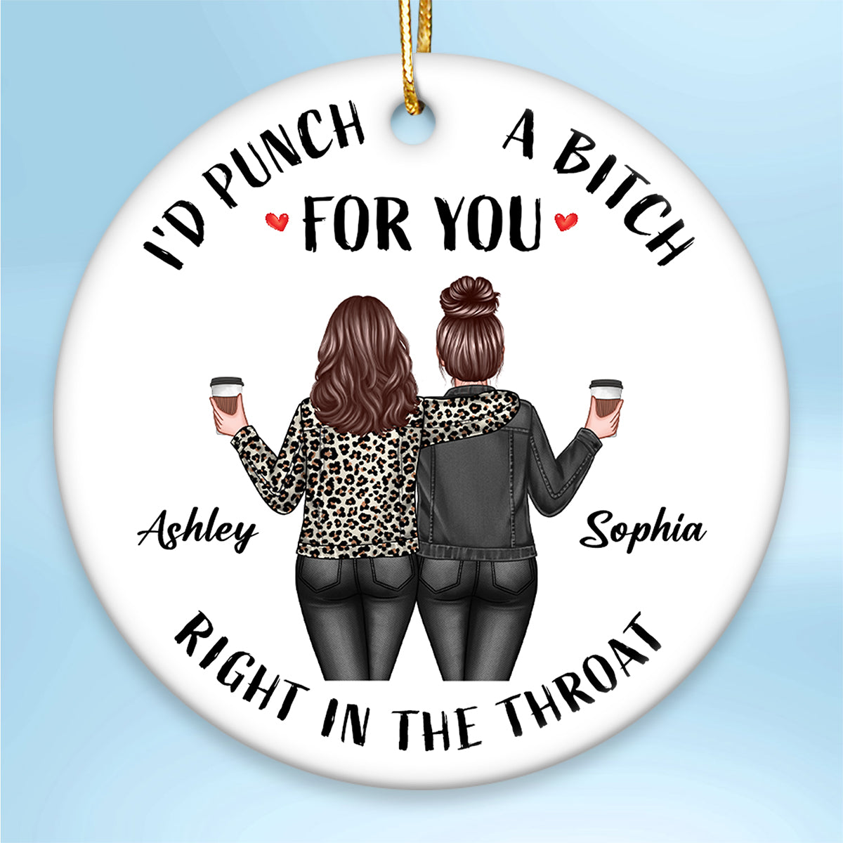 Back View Besties Christmas Personalized Ceramic Ornament, Funny Gift For Besties, Best Friends, BFF