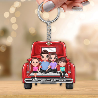 Family Couple On Truck Personalized Acrylic Keychain - Gift For Family