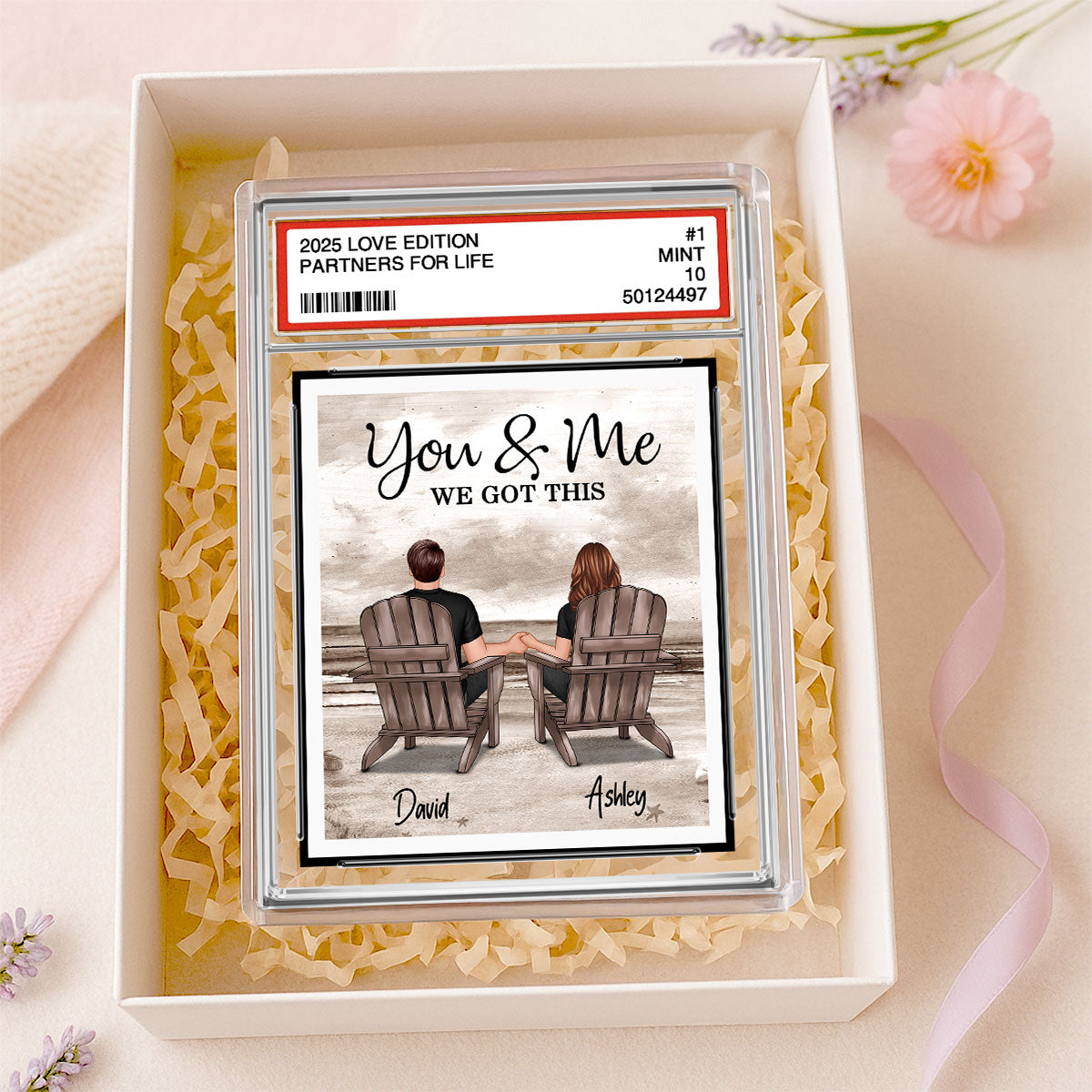Couple Back View At Beach Trading Card Style Personalized Acrylic Block Plaque, Gift For Him, Gift For Her