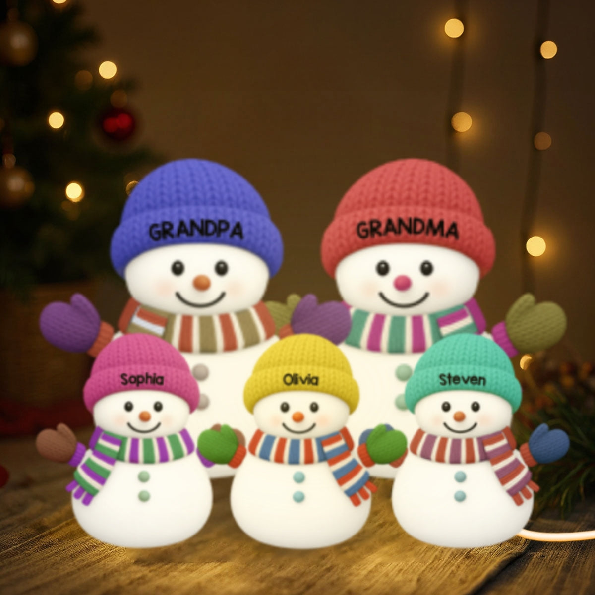 3D Effect Heartwarming Christmas Grandma Grandpa And Grandkids Snowman Together - Personalized Light Box - Christmas Decoration For Grandparents