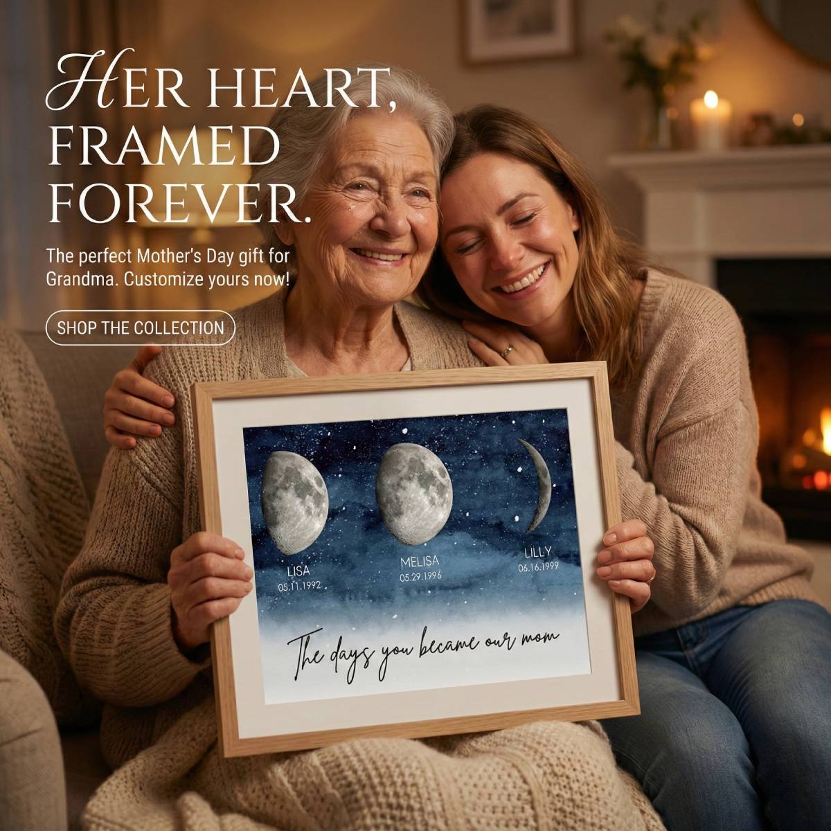 Starry Night The Day You Became our MOM MUM Custom Title Nickname And Kids Birth Moon Phase - Personalized Poster - Heartfelt Mother's Day Gift For Mom, Wife, Grandma